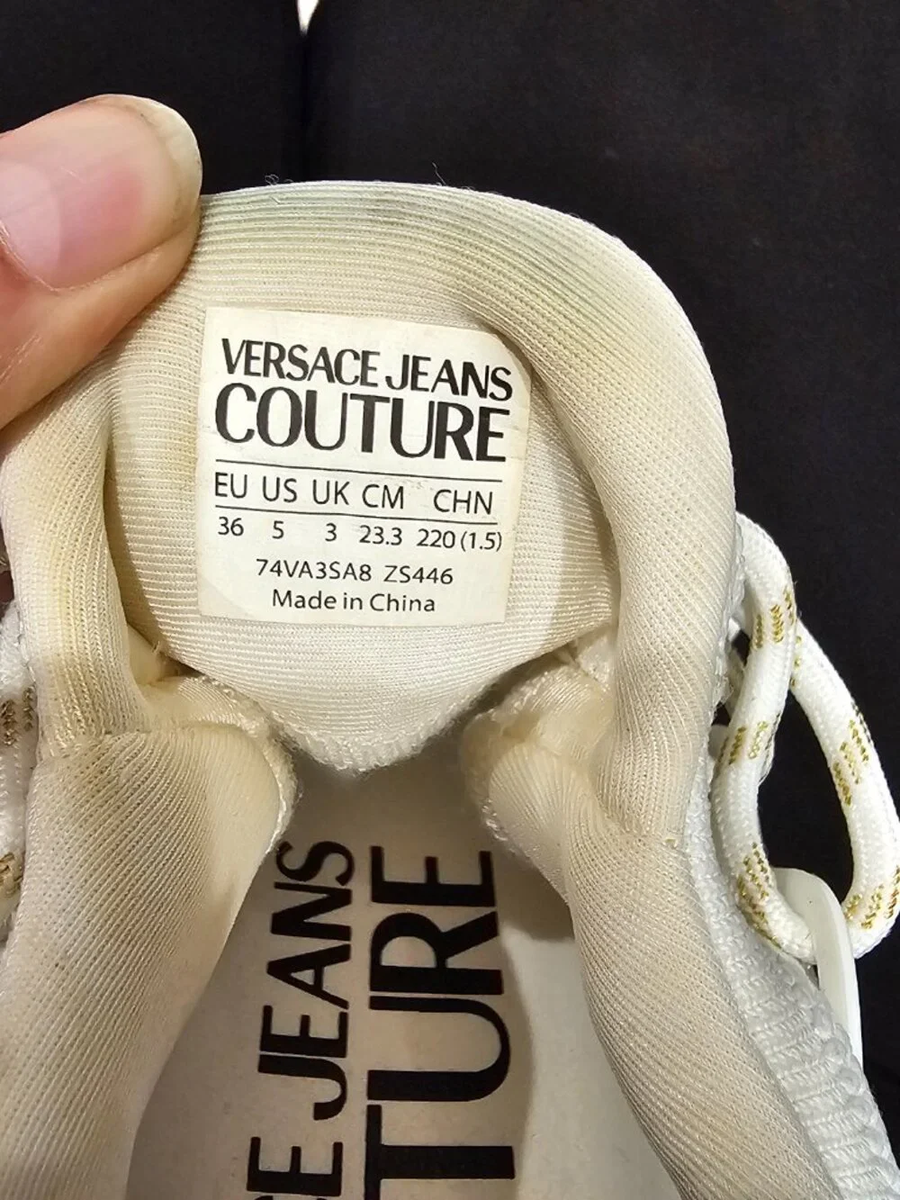 Versace Jeans Couture Dynamic Logo Sneakers White Gold Women's US 5